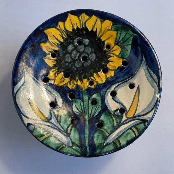 Amora Pottery‎ Flower Frog Painted w/ Sunflowers & Calla Lilly EUC - Picture 1 of 14